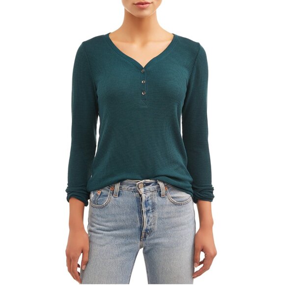 2/$30 Time and Tru Thermal Henley Tee Long Sleeve Gem Slate Large #A0374 TRB2 - Picture 1 of 8